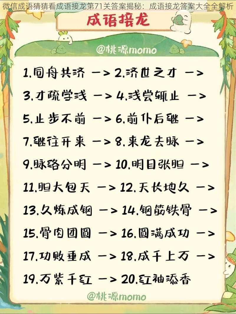 微信成语猜猜看成语接龙第71关答案揭秘:成语接龙答案大全全解析